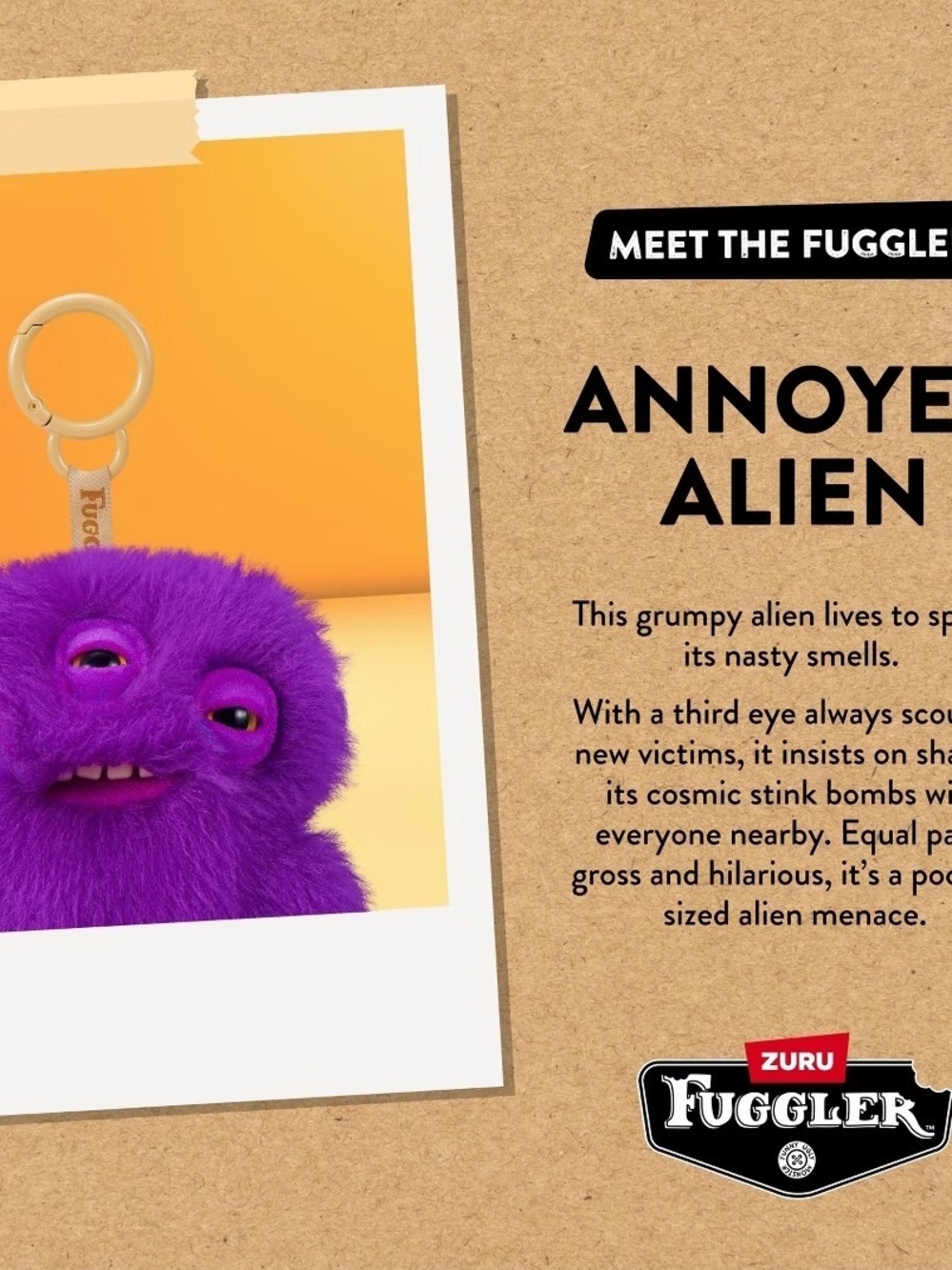 Zuru Fuggler Purple Three Keychain Series 6 - Annoyed Alien - Picture 2 of 6